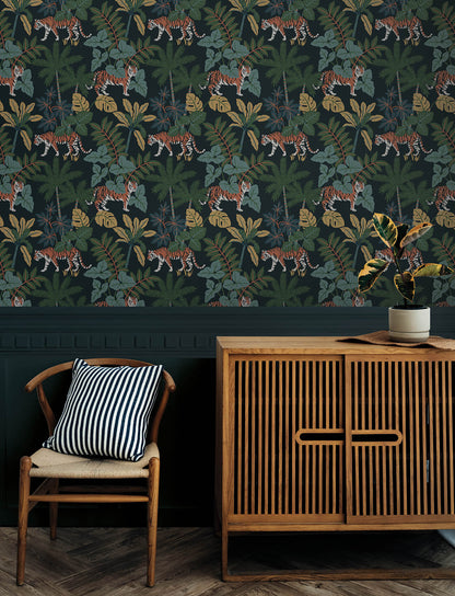 A-Street Prints Harmony Caspian Jungle Wallpaper - Navy