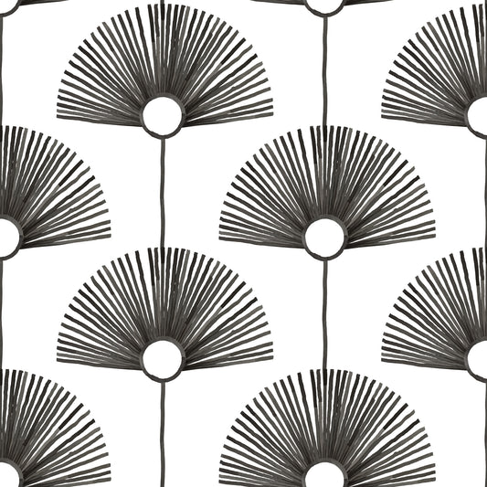 Mitchell Black Bohemian Bungalow Deco Fan Wallpaper - Calligraphy Black