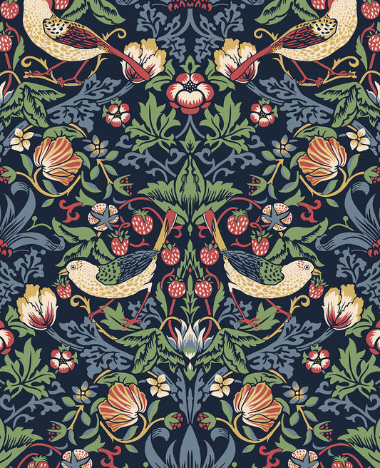 Seabrook Legacy Prints Fragaria Garden Wallpaper - Midnight Blue