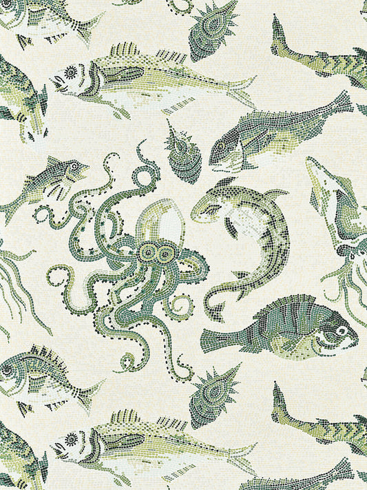 Scalamandre Mikonos Wallpaper - Green & Eggshell